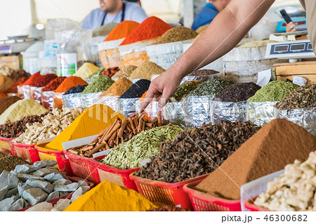 Traditional bazaar with spices in Tashkent Traditional bazaar with spices in Tashkent 46300682