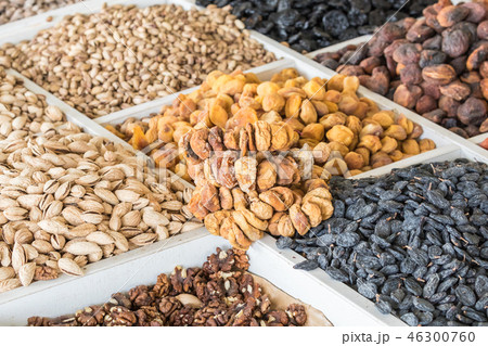 Dried fruits and nuts on local food market  46300760