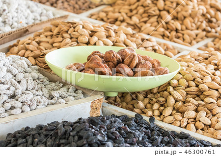 Dried fruits and nuts on local food market  46300761