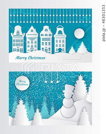 Merry Christmas Paper Cut Card House Buildings 46301353