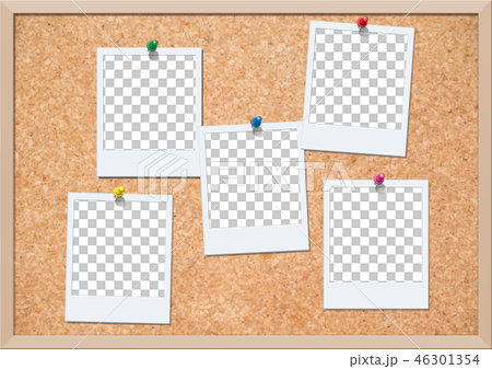 コルクボードにピン留めされたポラロイド写真のイラスト素材 46301354 Pixta