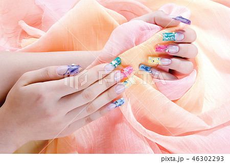 ネイルアート マニキュア 指の写真素材