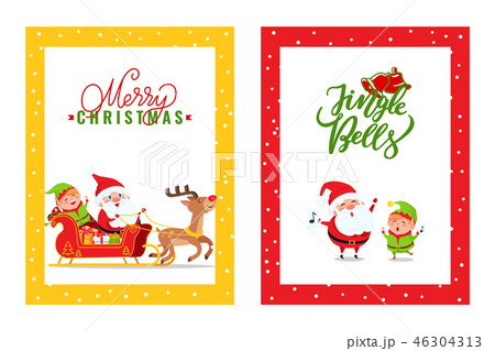 Cards with Santa Claus, Reindeer, Elf, Dwarf 46304313