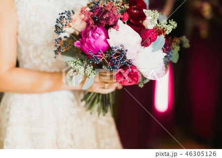 Wonderful luxury wedding bouquet of different flowers 46305126