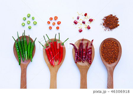 Hot chili pepper on  wooden spoon,  46306918