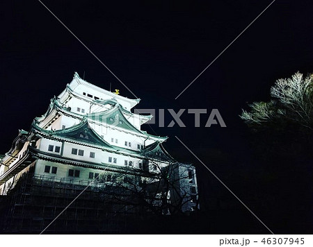 夜の名古屋城 ライトアップの写真素材 夜の名古屋城 ライトアップの写真素材