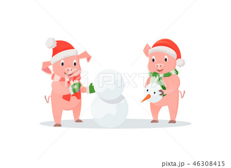 Pigs Building Snowman, New Year and Christmas 46308415