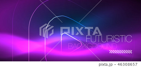 Neon glowing techno lines, hi-tech futuristic abstract background template with geometric shapes Neon glowing techno lines, hi-tech futuristic abstract background template with geometric shapes 46308657