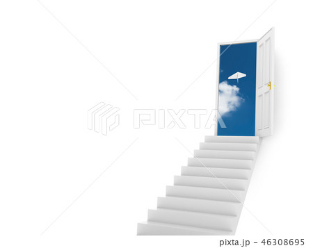 青空へ開く扉と紙飛行機のイラストcgのイラスト素材