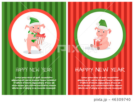 Happy New Year Postcard, Piglets Xmas Symbol, Text Happy New Year Postcard, Piglets Xmas Symbol, Text 46309740