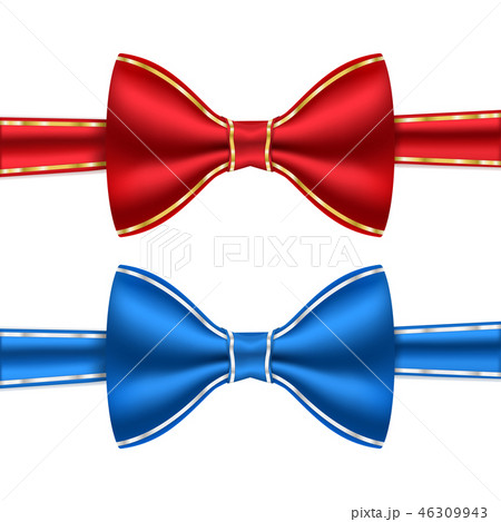 Red and blue bow ties with golden frame stitching Red and blue bow ties with golden frame stitching 46309943