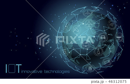 Planet Earth Asia continent internet of things icon innovation technology concept. Wireless 46312075