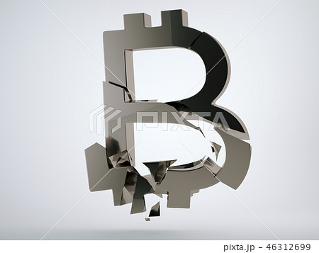 Black bitcoin symbol with cracks on grey 46312699