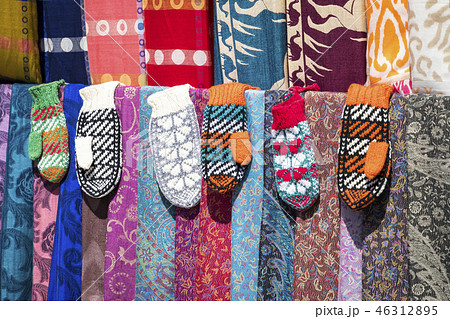Market stalls with decorative tribal textile Market stalls with decorative tribal textile 46312895