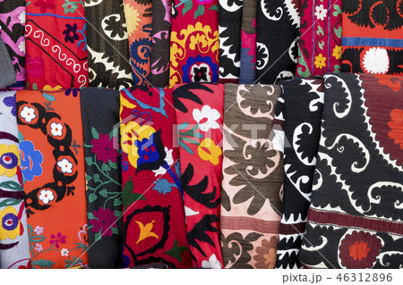 Market stalls with decorative tribal textile Market stalls with decorative tribal textile 46312896