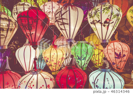 Colorful lanterns spread light on the old street 46314346