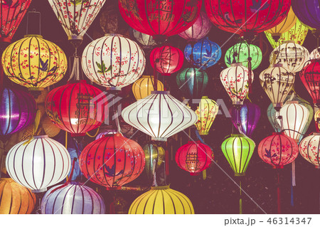 Colorful lanterns spread light on the old street 46314347