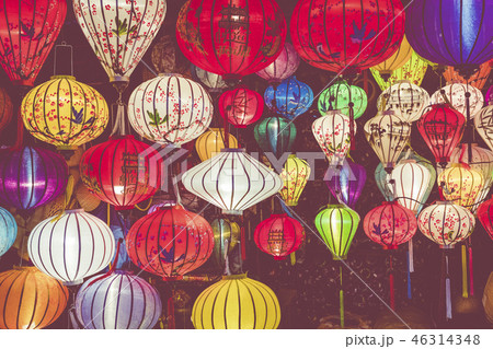 Colorful lanterns spread light on the old street 46314348