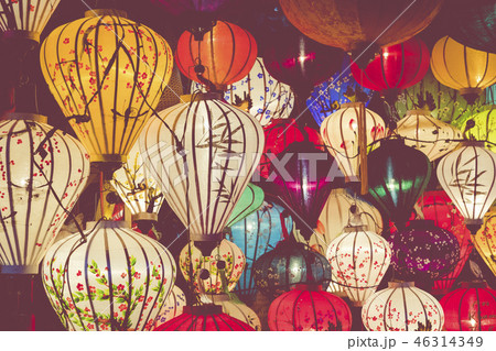Colorful lanterns spread light on the old street 46314349