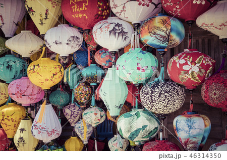 Colorful lanterns spread light on the old street 46314350
