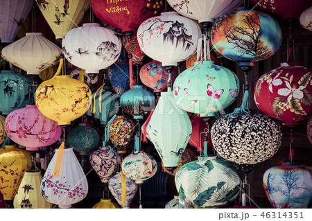 Colorful lanterns spread light on the old street 46314351