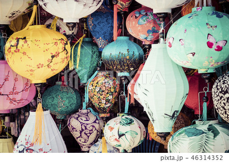 Colorful lanterns spread light on the old street 46314352