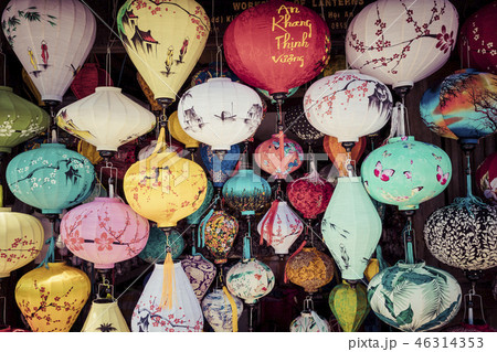 Colorful lanterns spread light on the old street 46314353