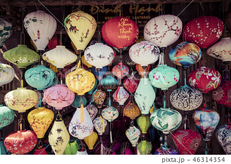 Colorful lanterns spread light on the old street 46314354