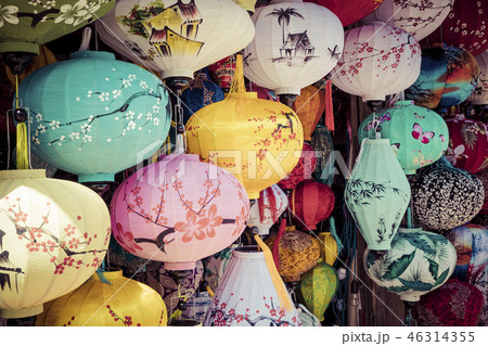 Colorful lanterns spread light on the old street 46314355