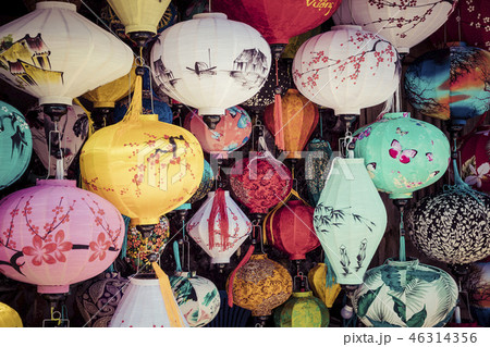 Colorful lanterns spread light on the old street 46314356