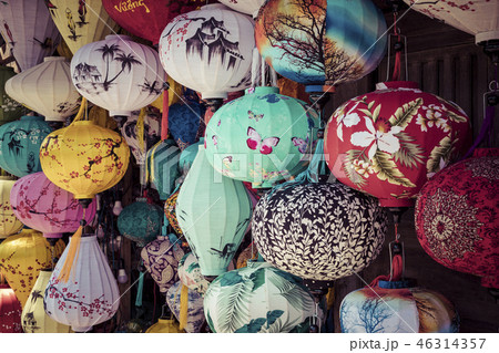 Colorful lanterns spread light on the old street 46314357