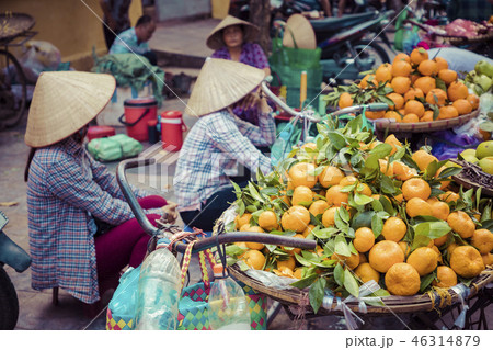 Fresh vegetables and fruits in street market 46314879