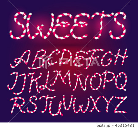 Candy cane Font. Sweet comic Alphabet Set. Isolated. Lettering template. Pink Sugar kids. Cartoon 46315431