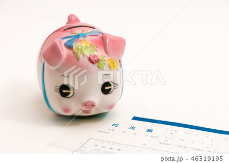 ライフスタイルイメージ　出生届と貯金箱 46319195