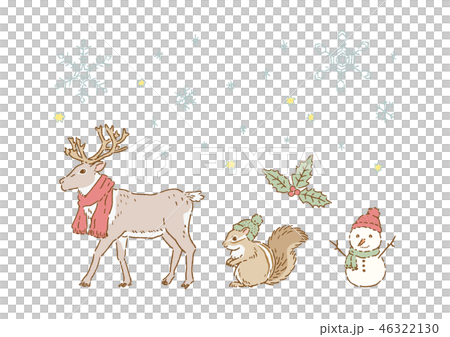 トナカイ リス 雪の結晶 手描き風イラストセット(カラー) トナカイ リス 雪の結晶 手描き風イラストセット(カラー) 46322130