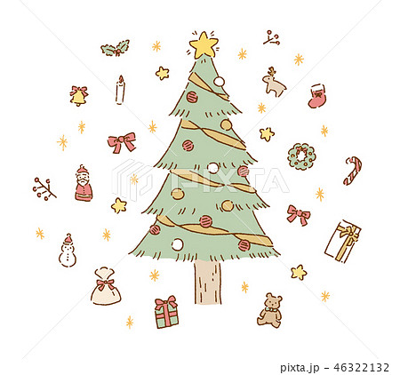 クリスマスツリー 手描き風イラストセット カラー のイラスト素材 46322132 Pixta
