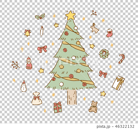 クリスマスツリー 手描き風イラストセット カラー のイラスト素材