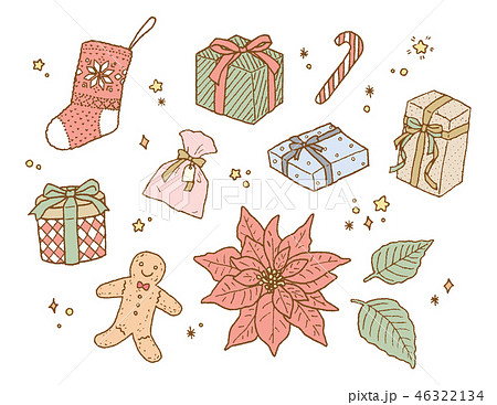 クリスマス プレゼント 手描き風イラストセット カラー のイラスト素材 46322134 Pixta