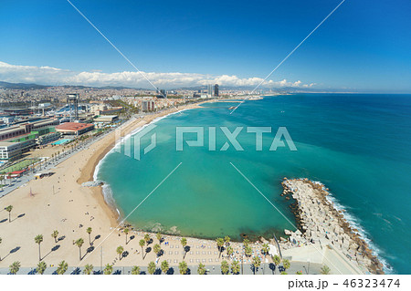 Aerial view of Beach in Barcelona, Spain. Aerial view of Beach in Barcelona, Spain. 46323474
