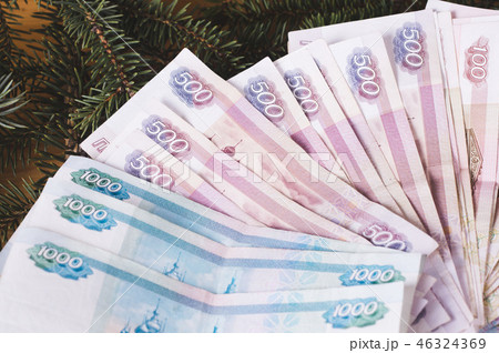 russian ruble banknotes at Christmas or New Year's 46324369