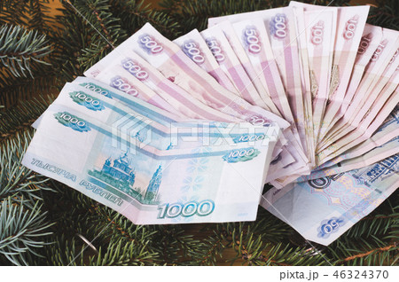 russian ruble banknotes at Christmas or New Year's 46324370
