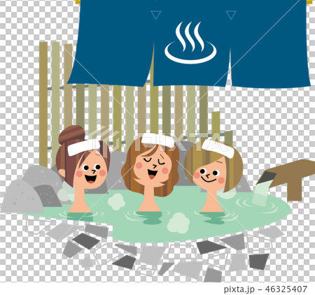 女友達で温泉のイラスト素材 女友達で温泉のイラスト素材