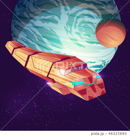 Vector cargo spaceship on big planet background. Vector cargo spaceship on big planet background. 46325693