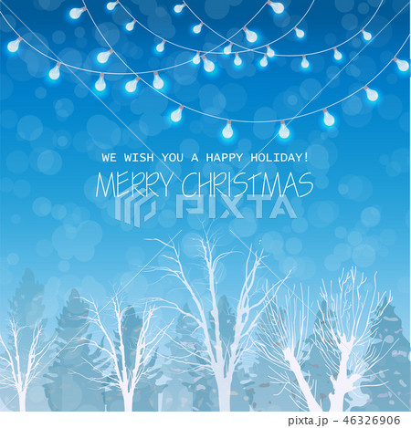 Merry Christmas card on winter forrest landscape 46326906