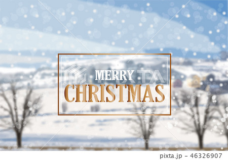 Merry Christmas golden card on winter landscape 46326907