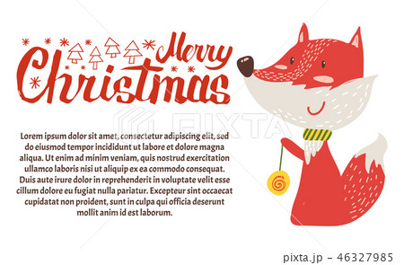 Merry Christmas Postcard Fox Playing Ball New Year 46327985