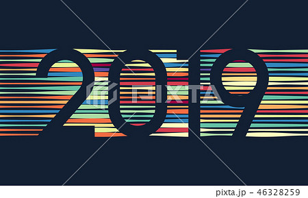 Happy New Year 2019 colorful line background. Calendar decoration title. Greeting holiday card with Happy New Year 2019 colorful line background. Calendar decoration title. Greeting holiday card with 46328259