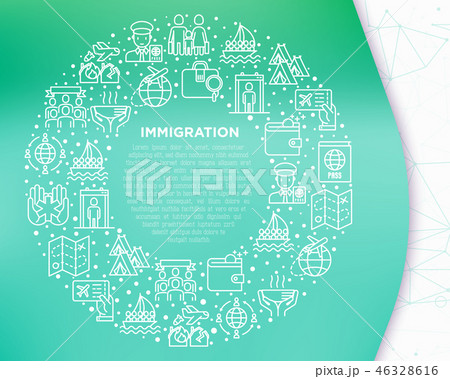 Immigration concept in circle with thin line icons 46328616