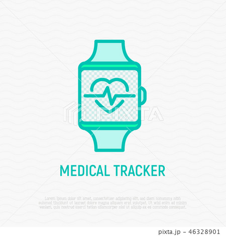 Smart watch with heartbeat thin line icon 46328901