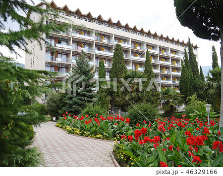 beautiful park with palm plantations and red beaut beautiful park with palm plantations and red beaut 46329166